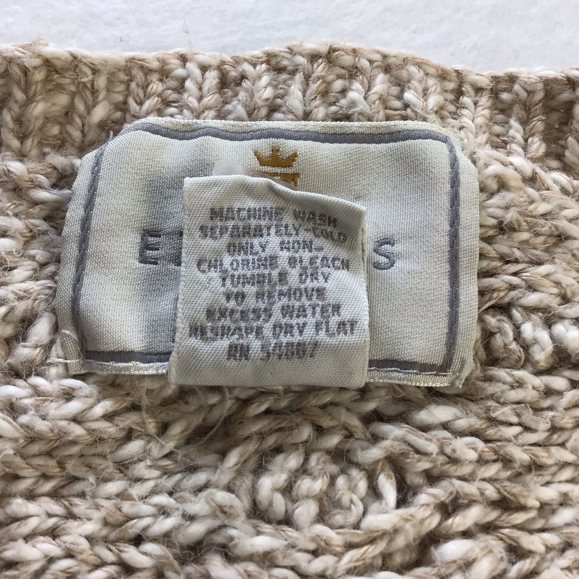 Express Tricot  Vintage Hand knit Beige Chunky Cable  Fringe Boho Sweater Large 8