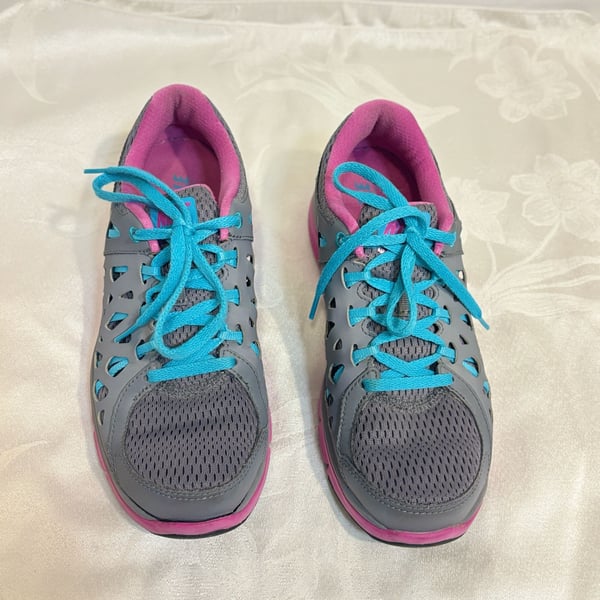 Nike Women's Dual Fusion Run 2 Gray Pink Blue Running Shoes Size 7.5