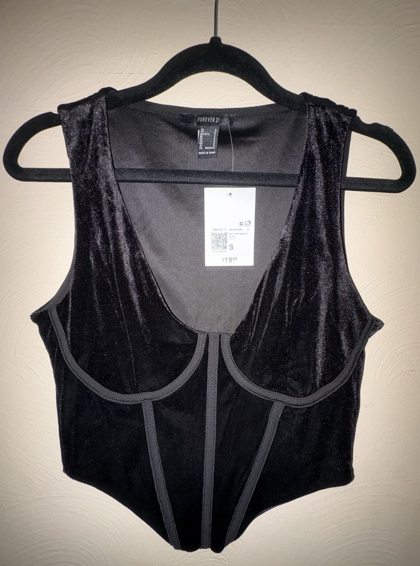 Forever 21 Velvet Bustier Corset Cropped Tank Top Black Size S 2