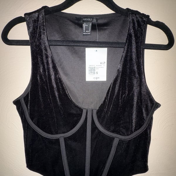 Forever 21 Velvet Bustier Corset Cropped Tank Top Black Size S
