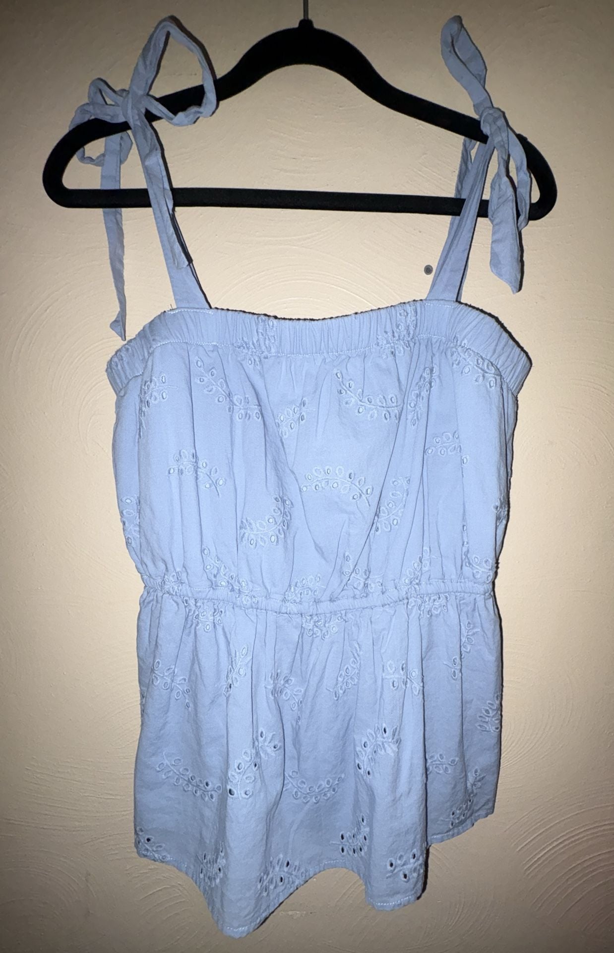 Maurices Light Blue Eyelet Embroidered Tie Strap Peplum Cami Top 2