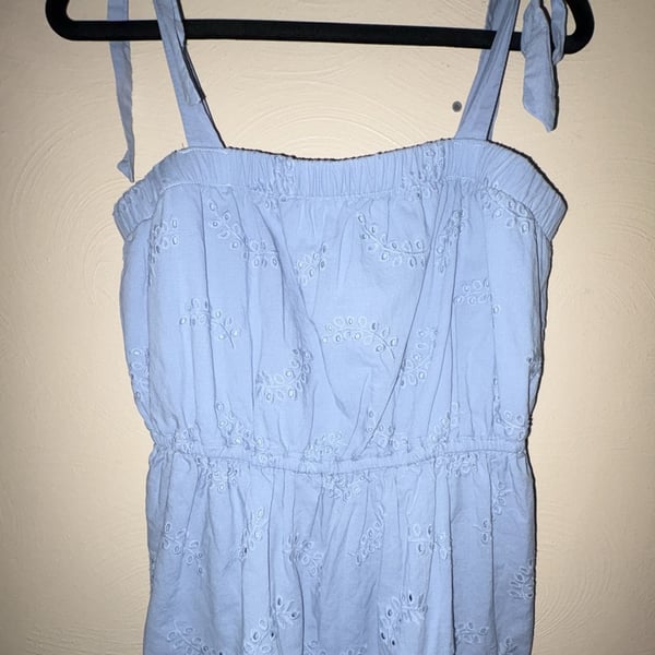 Maurices Light Blue Eyelet Embroidered Tie Strap Peplum Cami Top