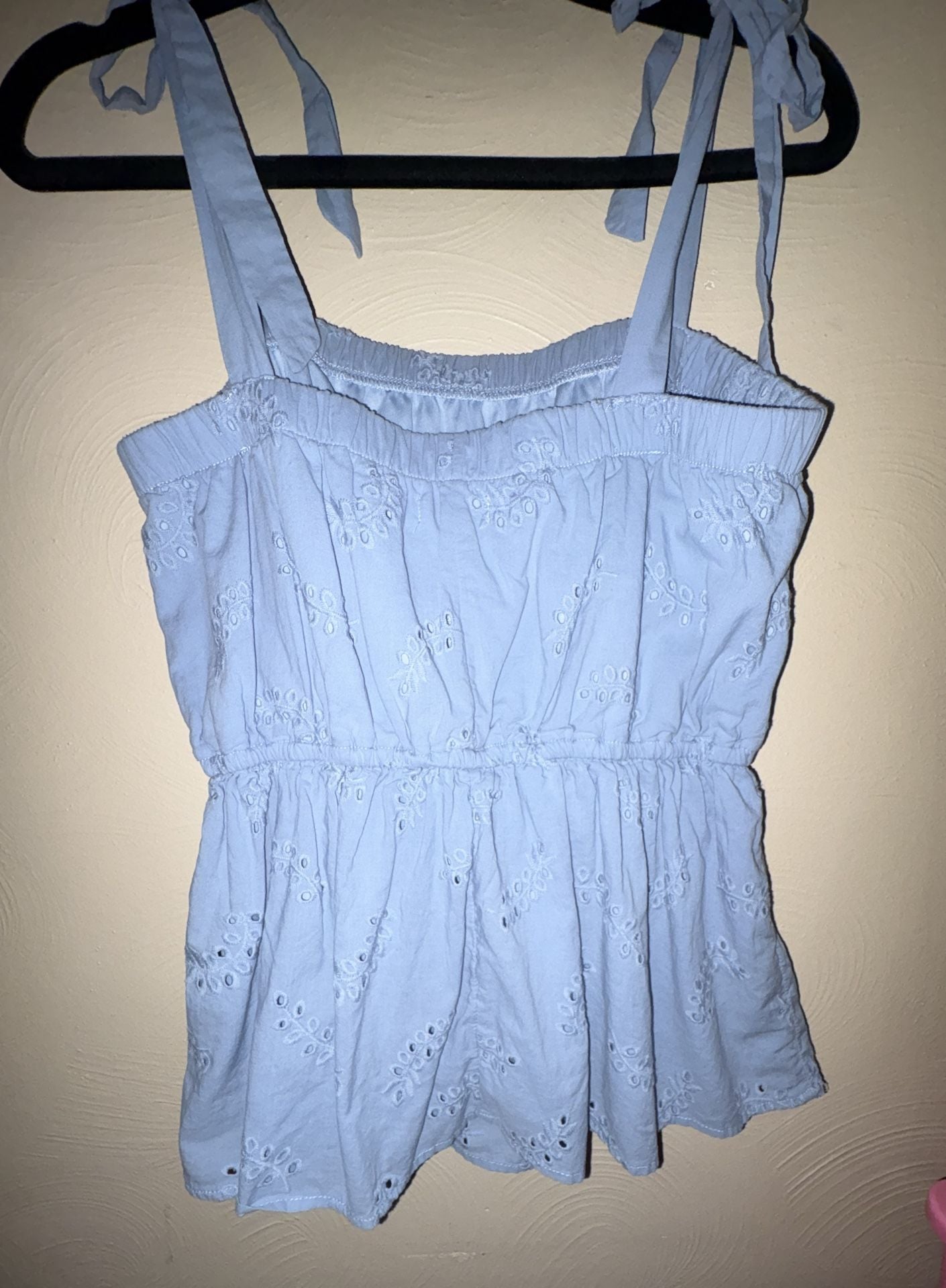 Maurices Light Blue Eyelet Embroidered Tie Strap Peplum Cami Top 3