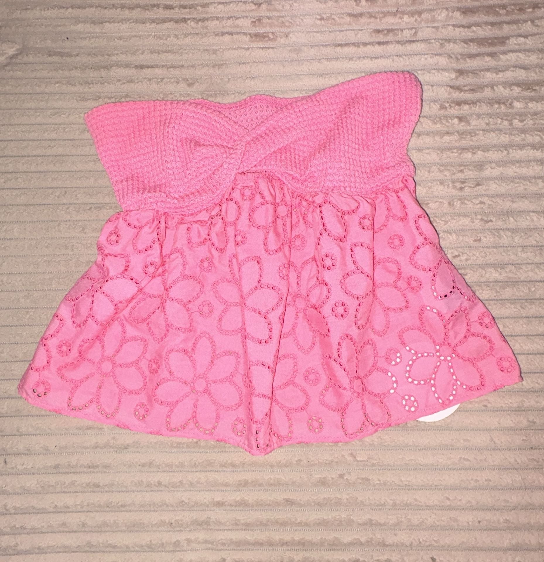 SHEIN Pink Floral Eyelet Twist Knot Strapless Bandeau Top Size M 2