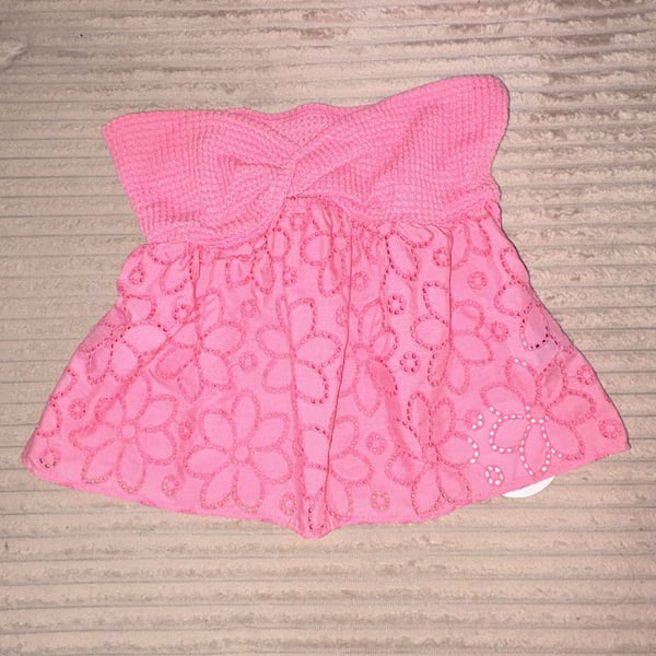 SHEIN Pink Floral Eyelet Twist Knot Strapless Bandeau Top Size M