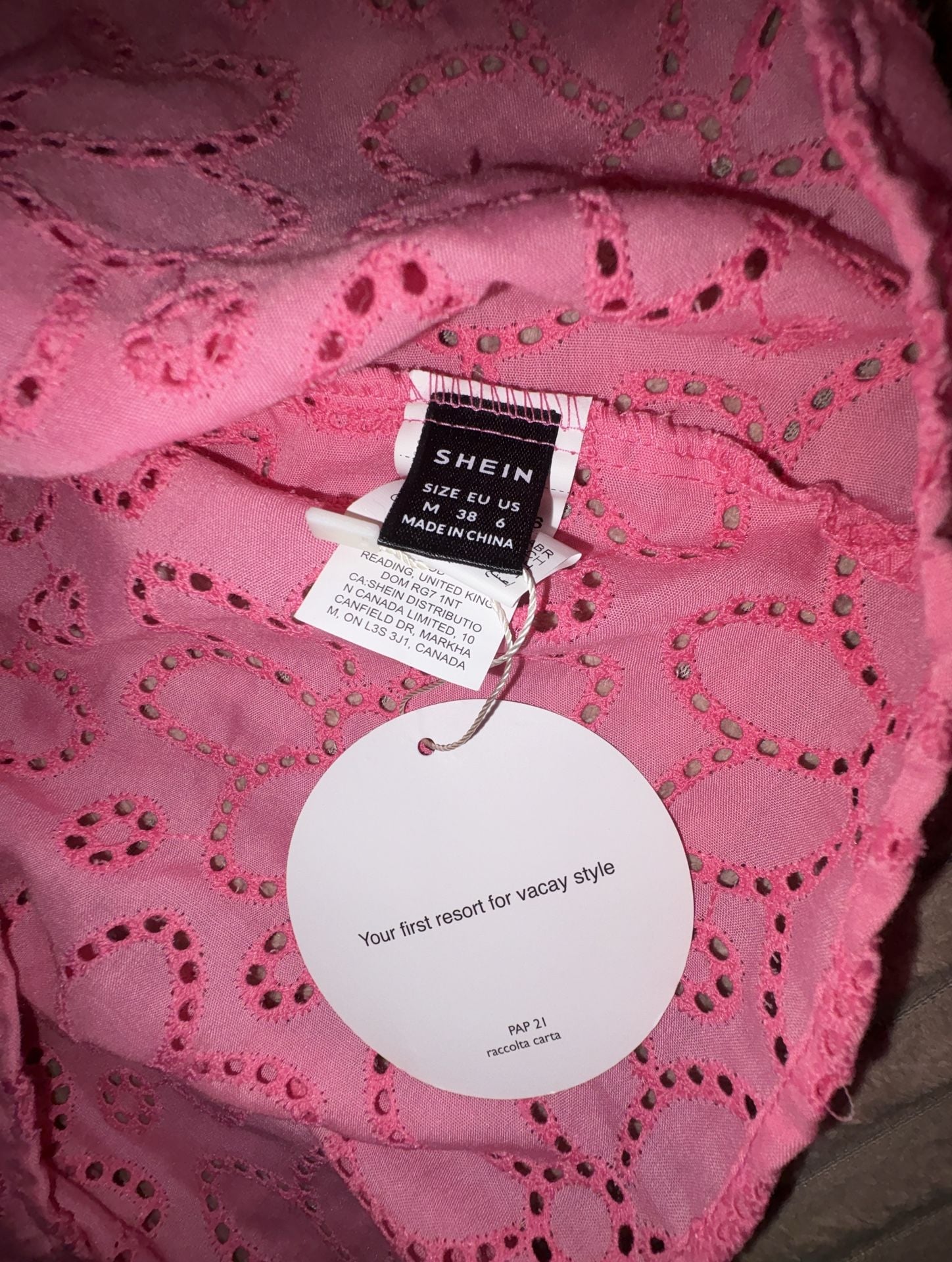 SHEIN Pink Floral Eyelet Twist Knot Strapless Bandeau Top Size M 3