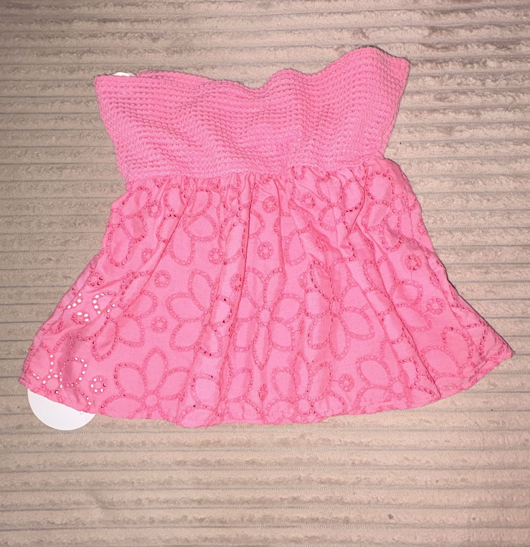 SHEIN Pink Floral Eyelet Twist Knot Strapless Bandeau Top Size M 4