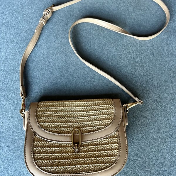 Miztique Woven Straw and Faux Leather Crossbody Bag X79