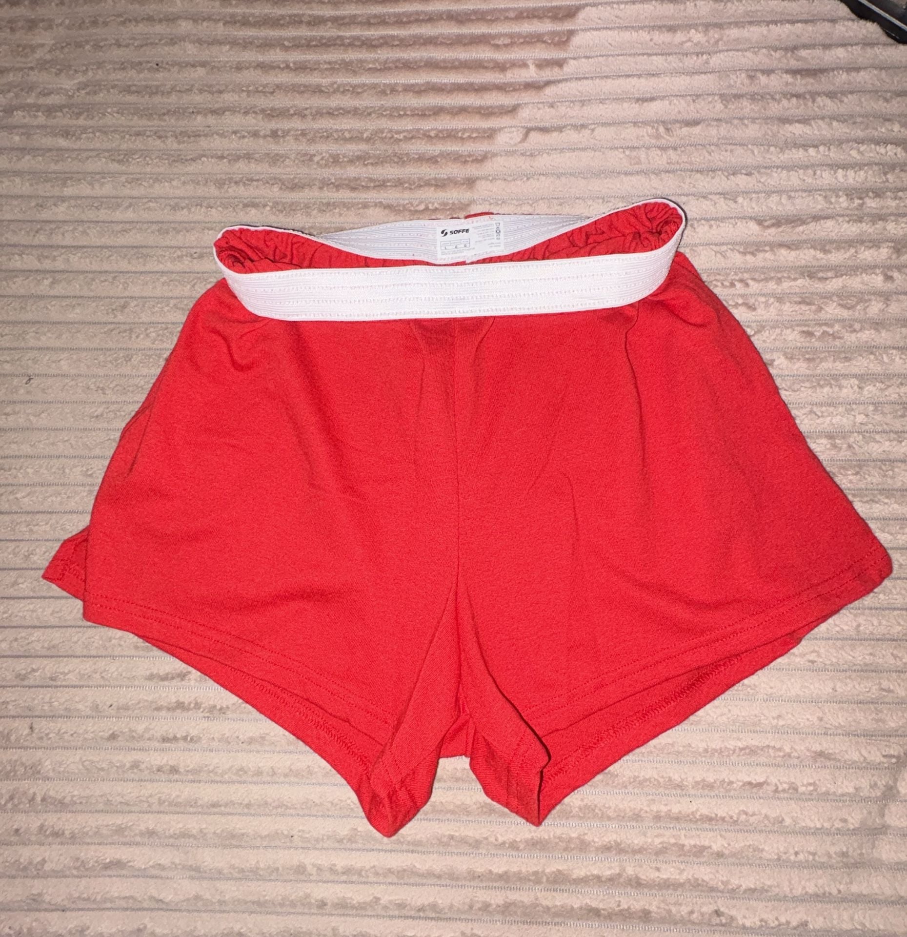 Soffe Red Authentic Cheer Shorts with White Elastic Waistband 2