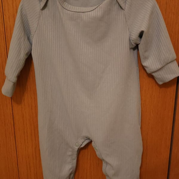 Baby Light Blue Ribbed Long Sleeve Jumpsuit Bodysuit Romper 3-6M