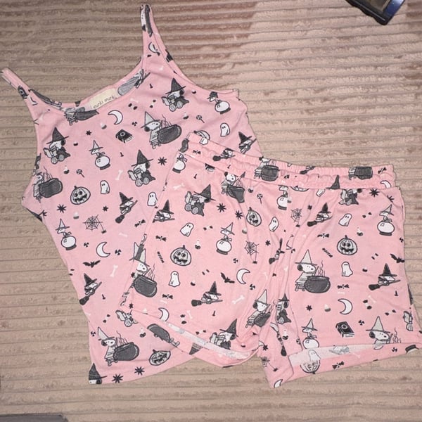 Munki Munki Peanuts Halloween Snoopy Pink Cami and Short Pajama Set Size M