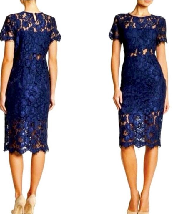 NSR Royal Blue Cap Sleeve Peekaboo Lace Midi Dress, Size Small 3