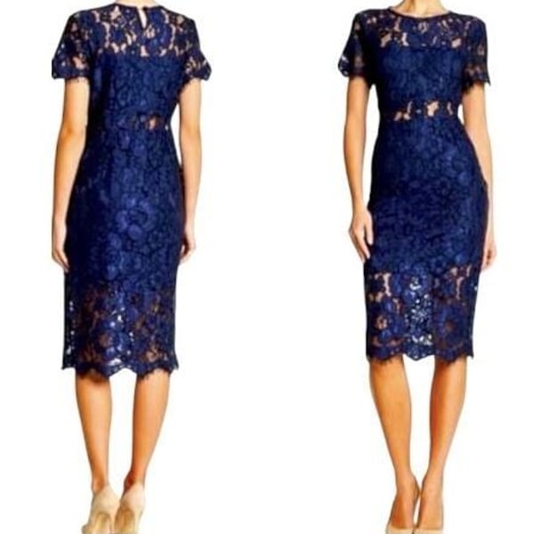 NSR Royal Blue Cap Sleeve Peekaboo Lace Midi Dress, Size Small 