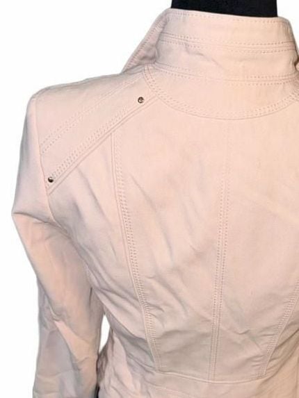 White House Black Market Pale Pink Knit Moto Jacket, Zip Sleeves & Stud embellishments, Size 2 5