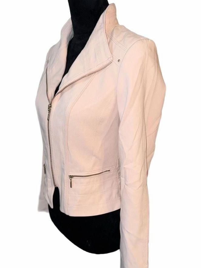 White House Black Market Pale Pink Knit Moto Jacket, Zip Sleeves & Stud embellishments, Size 2 9