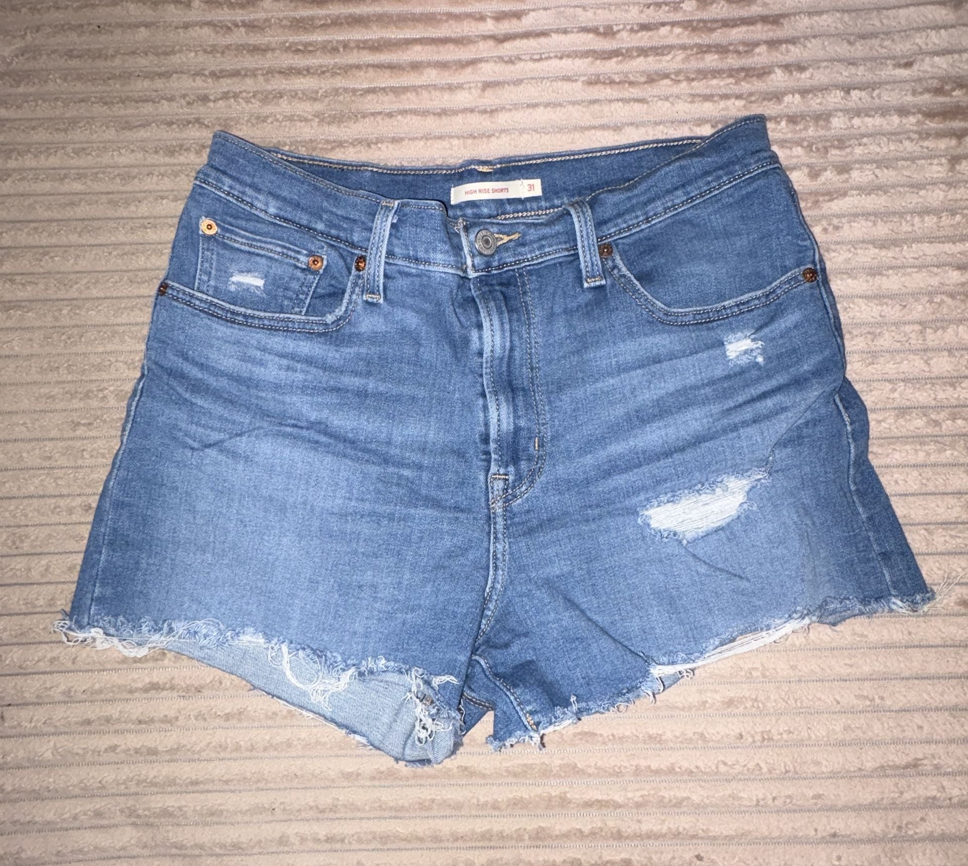Levi's High Rise Denim Shorts Super Stretch Frayed Hem Size 31 2