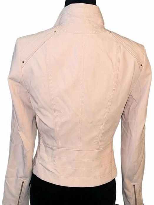 White House Black Market Pale Pink Knit Moto Jacket, Zip Sleeves & Stud embellishments, Size 2 6