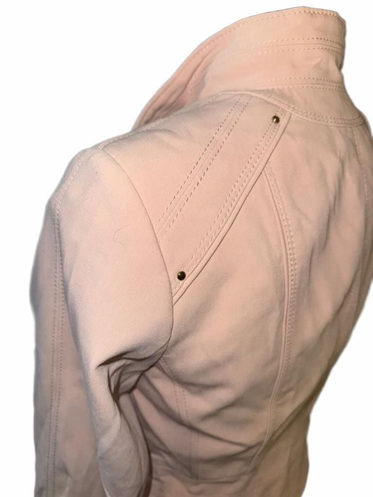 White House Black Market Pale Pink Knit Moto Jacket, Zip Sleeves & Stud embellishments, Size 2 7
