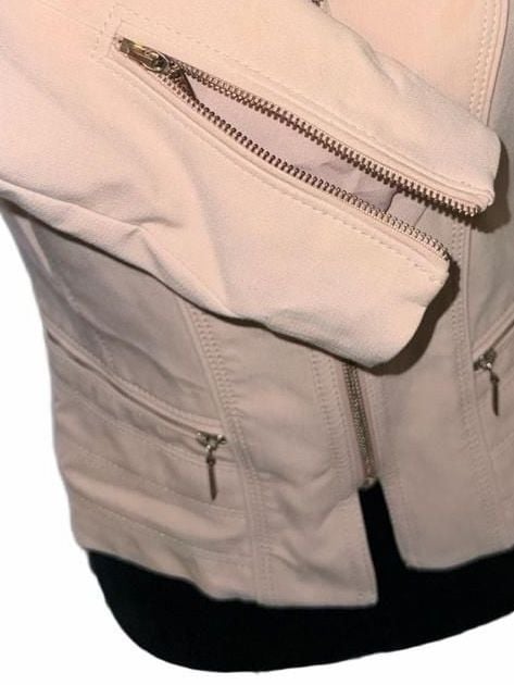 White House Black Market Pale Pink Knit Moto Jacket, Zip Sleeves & Stud embellishments, Size 2 8