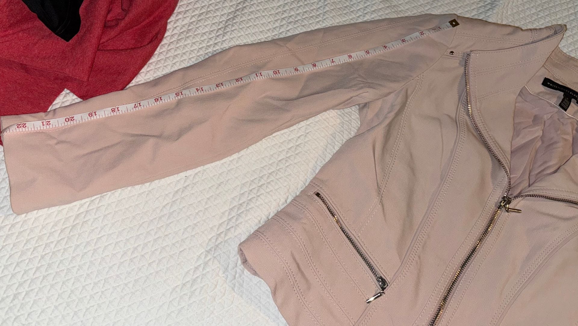 White House Black Market Pale Pink Knit Moto Jacket, Zip Sleeves & Stud embellishments, Size 2 13