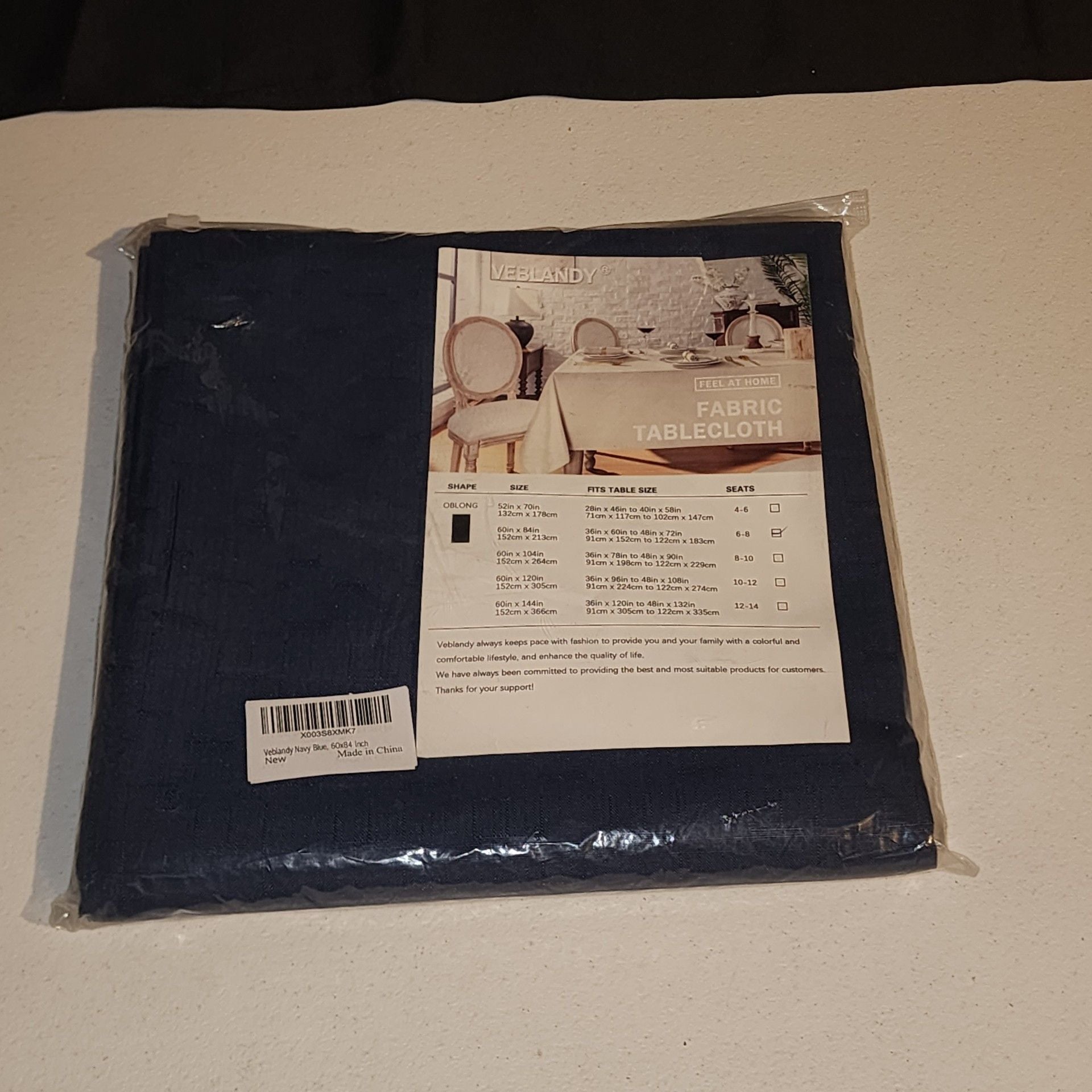 Veblandy Fabric Tablecloth Navy Blue 60in x 84in 1