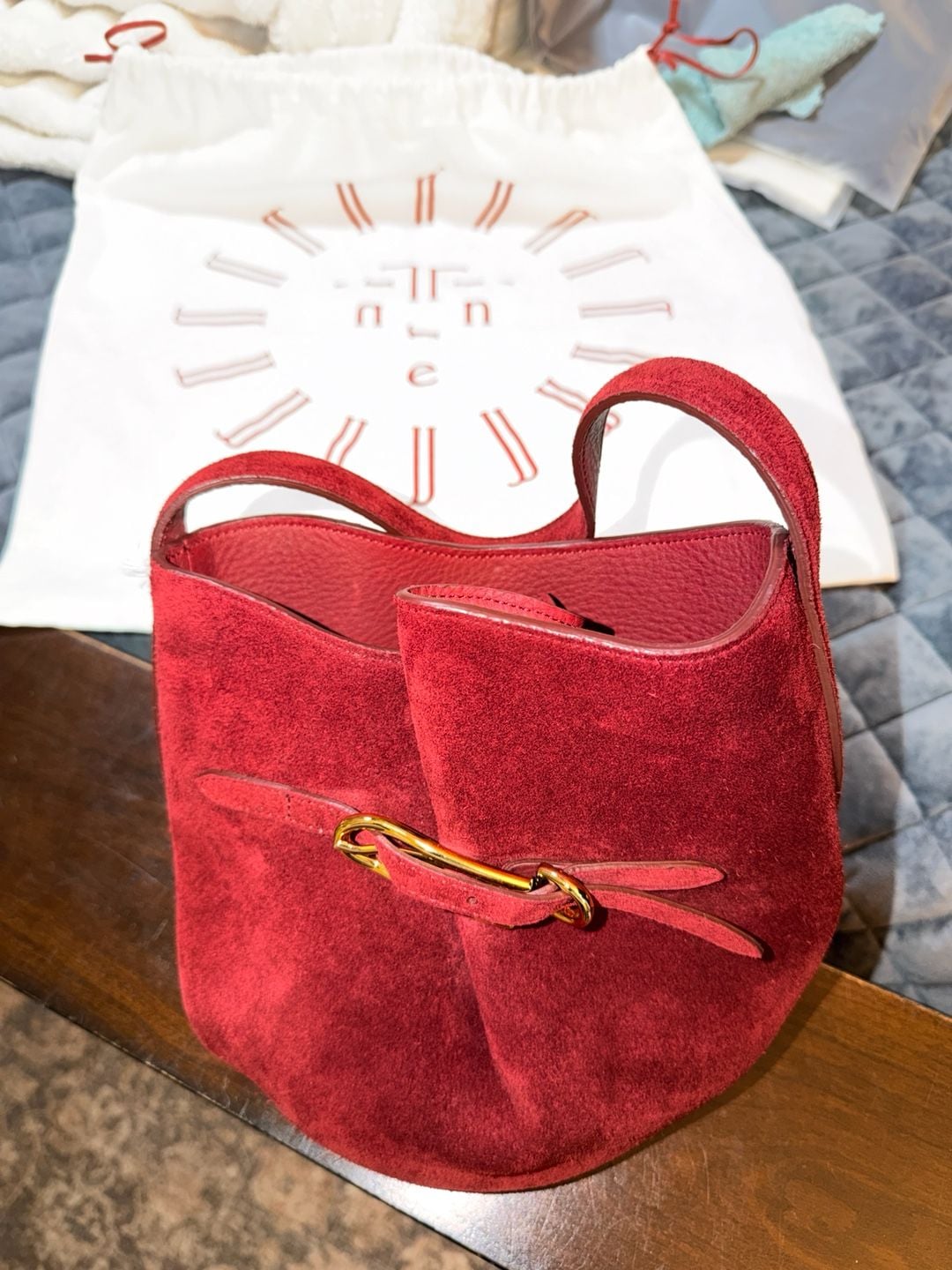 Liffner Belted Suede Bucket Bag 7