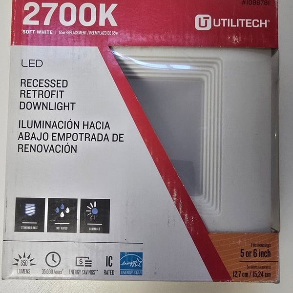 Utilitech 2700K Soft White LED Recessed Retrofit Downlight 5 or 6 Inch