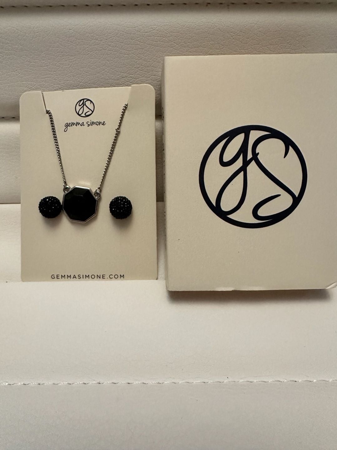 Gemma Simone Black Octagon Pendant Necklace And Pave Ball Earring Set 1