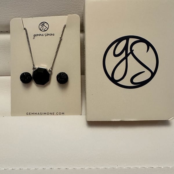 Gemma Simone Black Octagon Pendant Necklace And Pave Ball Earring Set