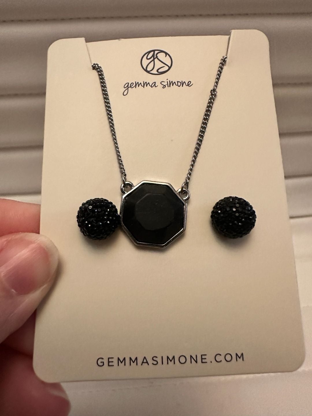 Gemma Simone Black Octagon Pendant Necklace And Pave Ball Earring Set 2