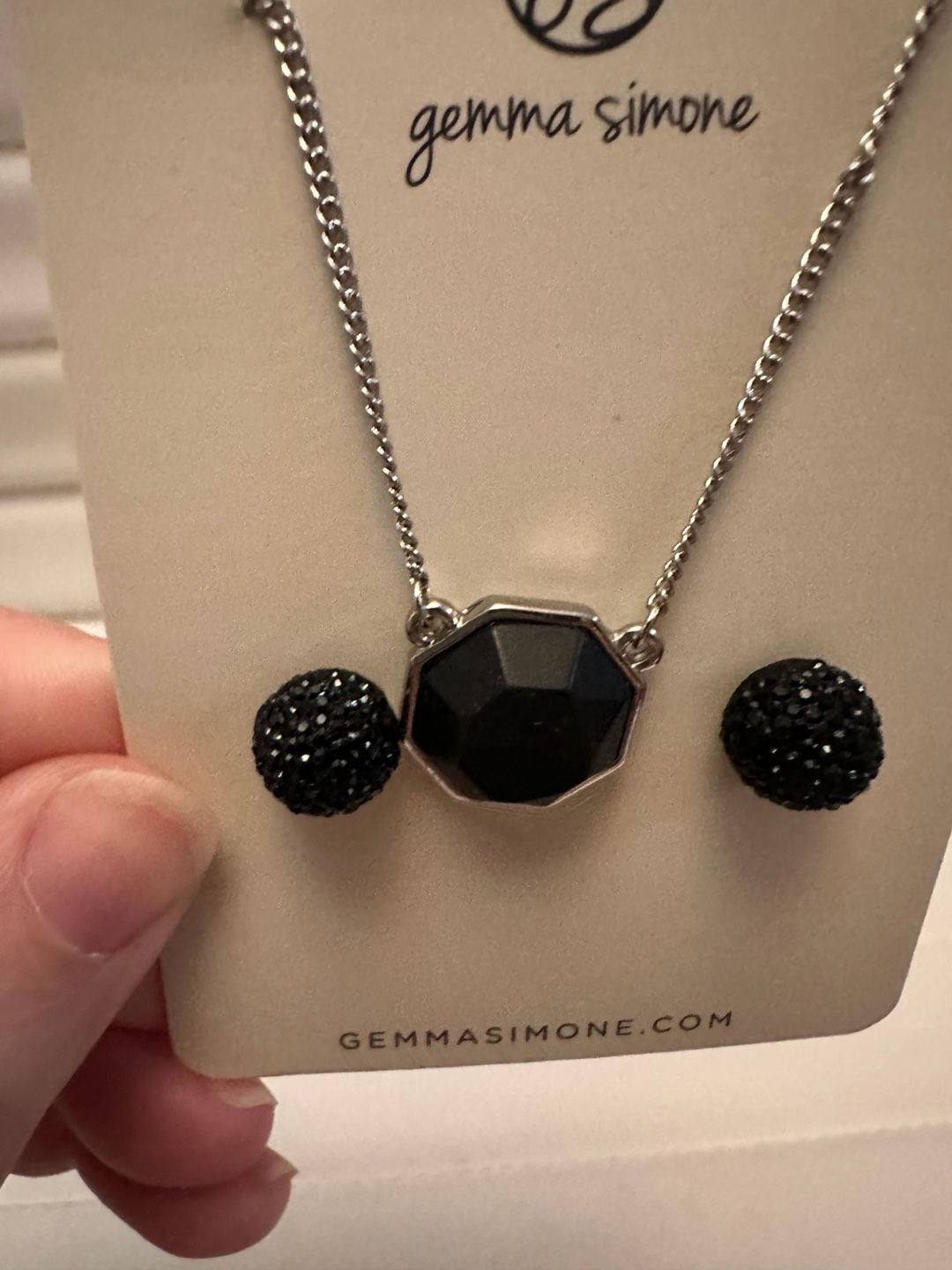Gemma Simone Black Octagon Pendant Necklace And Pave Ball Earring Set 3