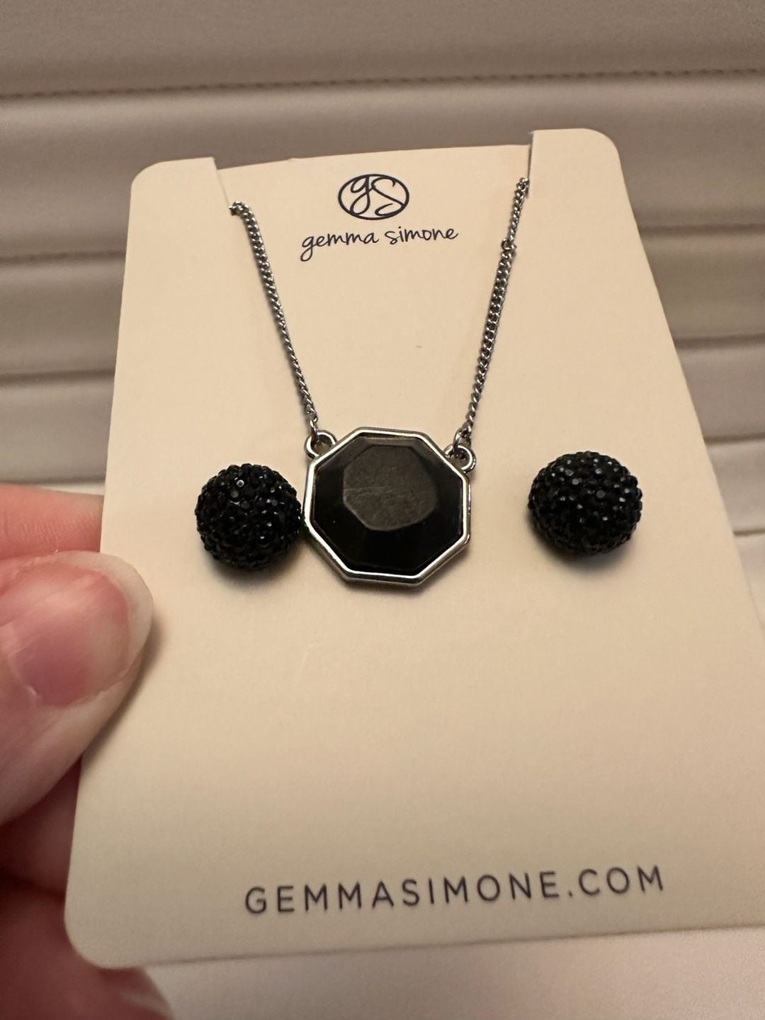 Gemma Simone Black Octagon Pendant Necklace And Pave Ball Earring Set 4
