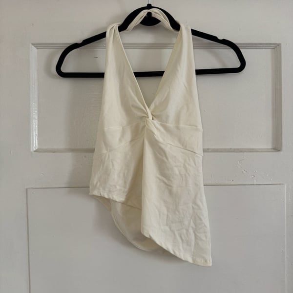 Cream Halter Neck Asymmetrical Drape Top