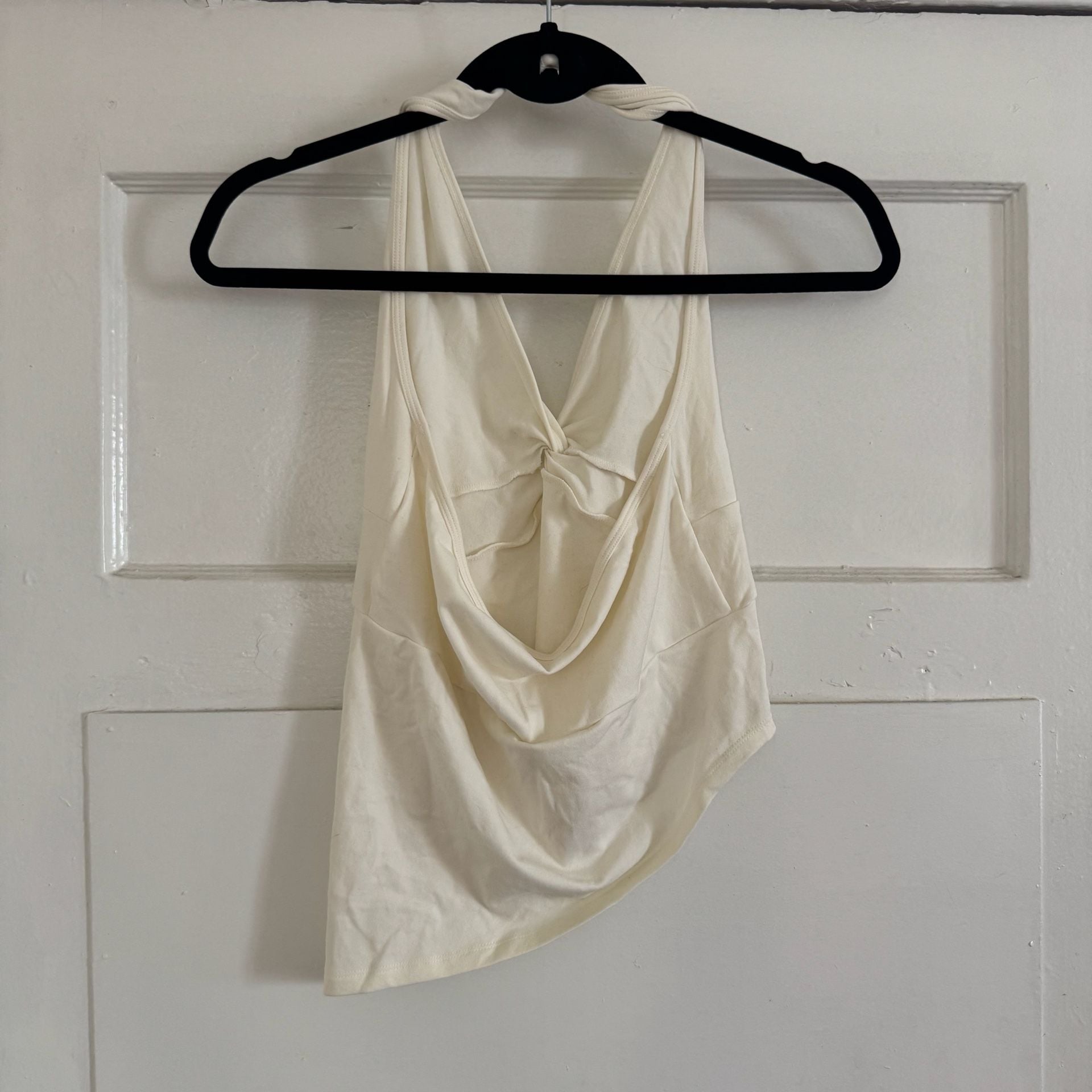 Cream Halter Neck Asymmetrical Drape Top 3