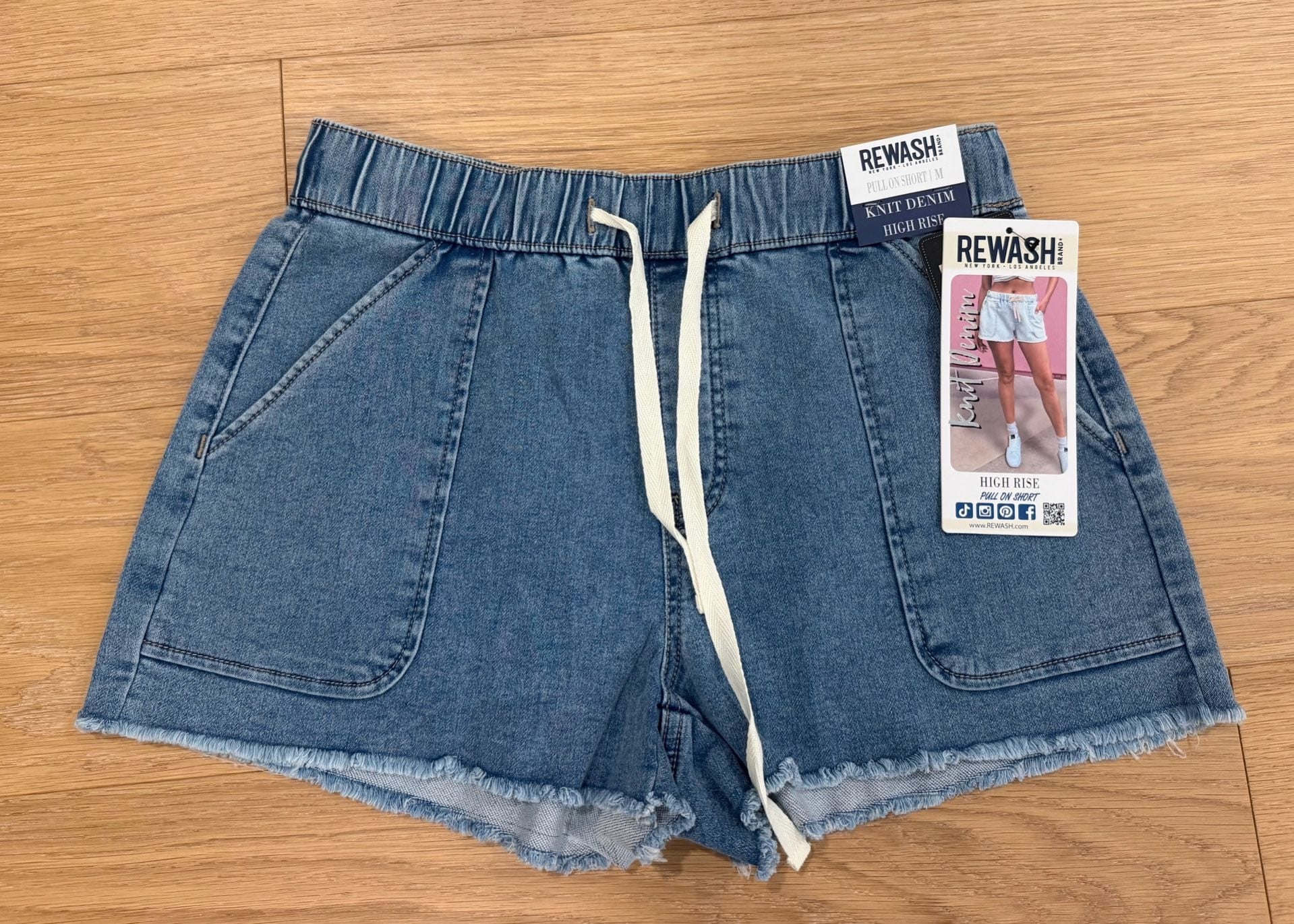 Gen Z Elastic Drawstring High Waist Patch Pocket Loose Casual Denim-Look 2