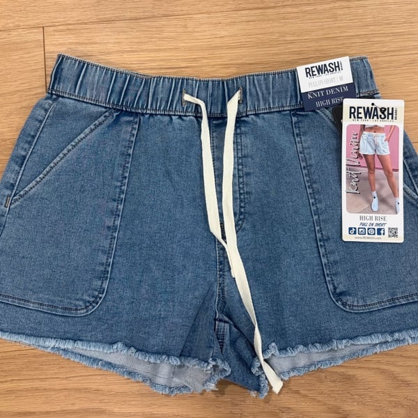 Gen Z Elastic Drawstring High Waist Patch Pocket Loose Casual Denim-Look 