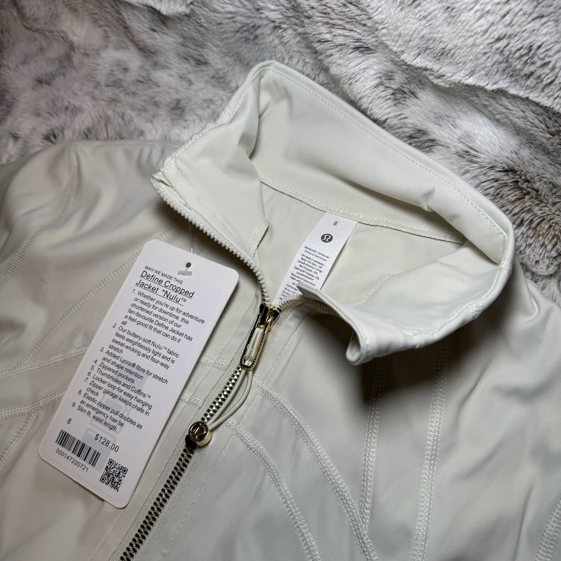 Lululemon Define Cropped Jacket Nulu Bone Gold Size 8 5
