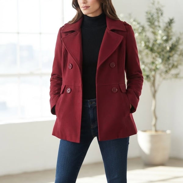 Kenneth Cole Reaction Women's Red Double Breasted Pea Coat, Size 8