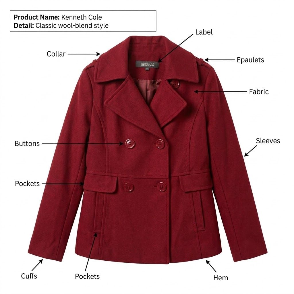 Kenneth Cole Reaction Women's Red Double Breasted Pea Coat, Size 8 3