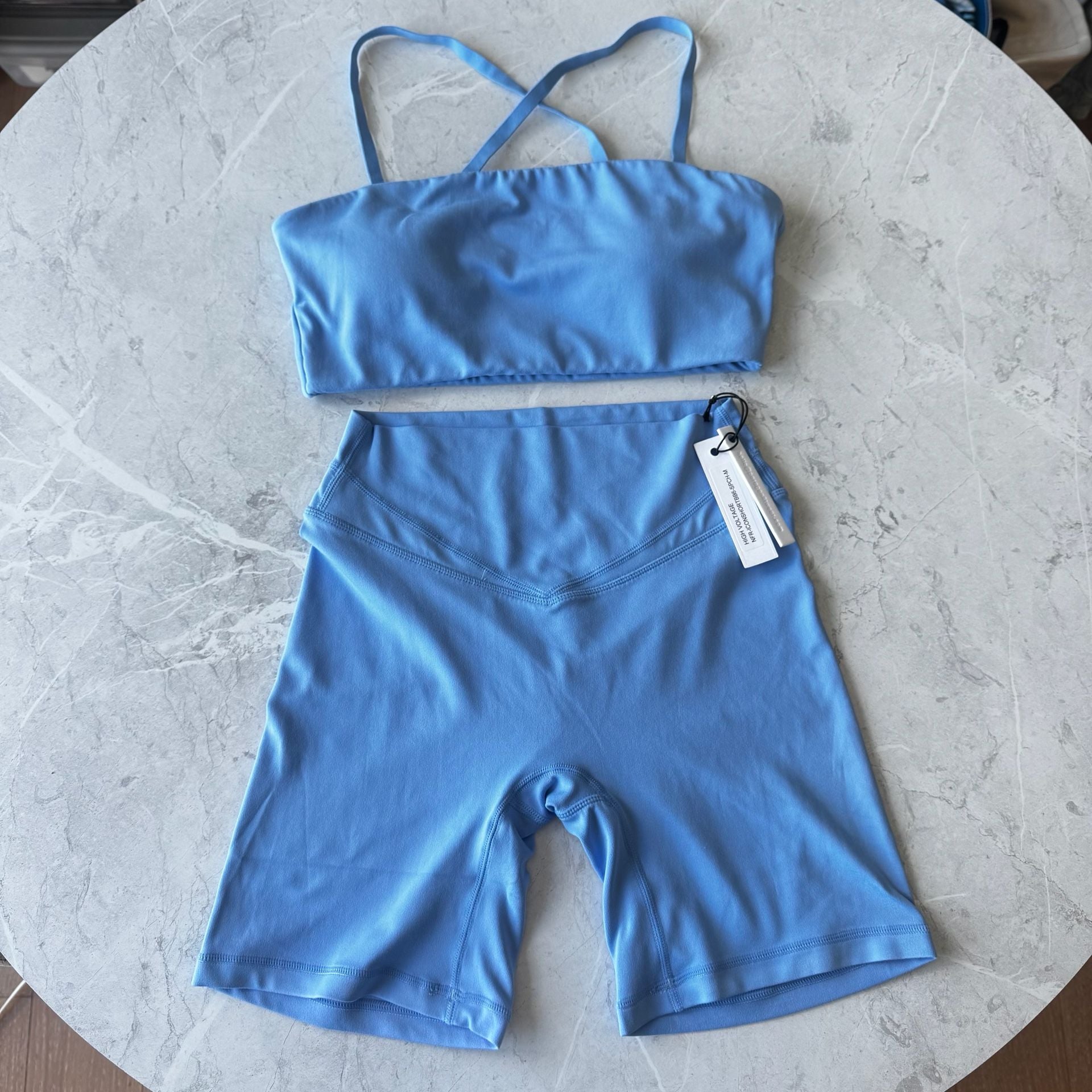 Paragon Reluna High Voltage Bandeau Bralette and Icon Short Set - Baby Blue 1