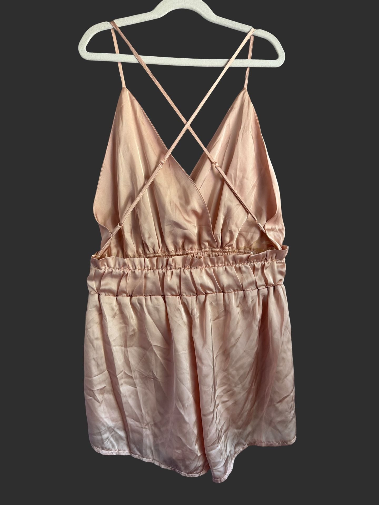 Shinestar Blush Pink Champagne Satin Cross-Back Sz M Romper π | Coquette / Y2K 3
