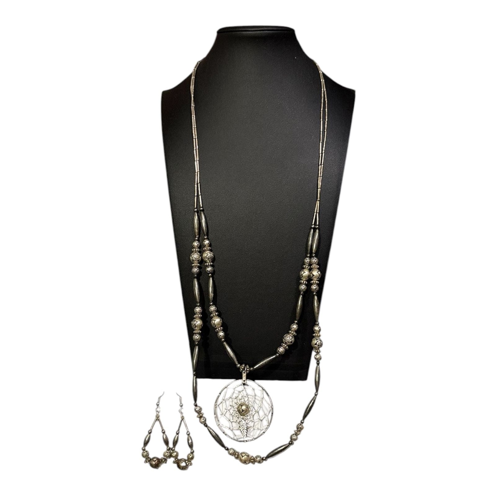 VTG Liquid Silver Sterling Dream Catcher Necklace & Matching Earrings 1