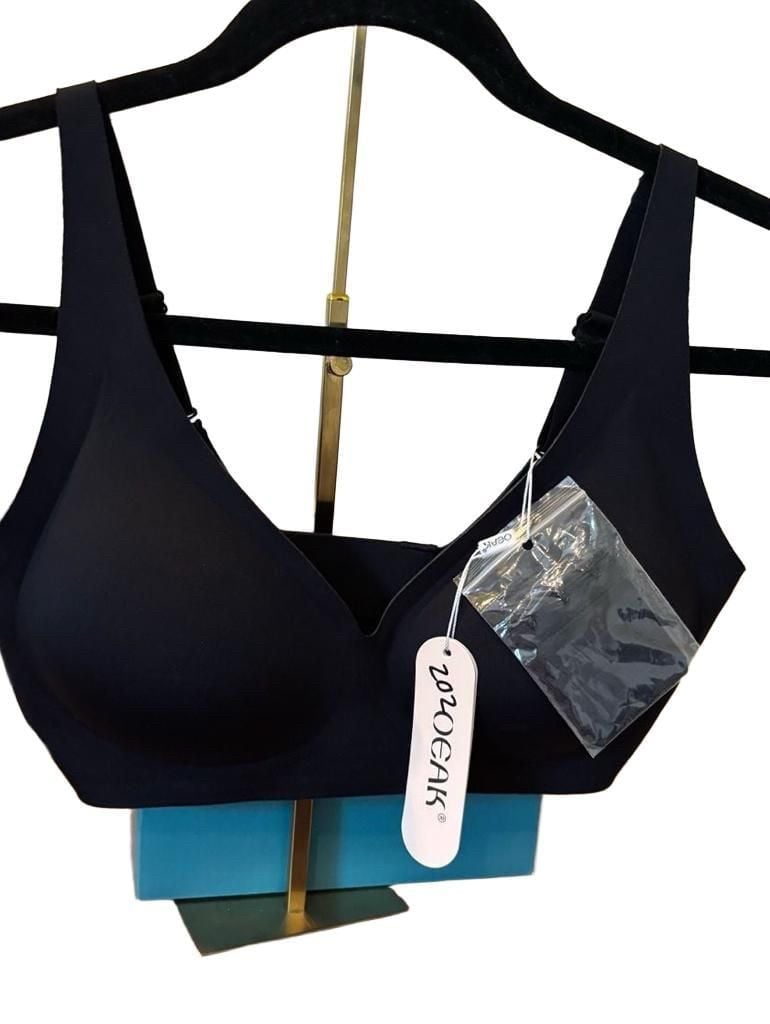OEAK Deep V Wirefree Seamless Comfort Bra in Black Size L Black 2