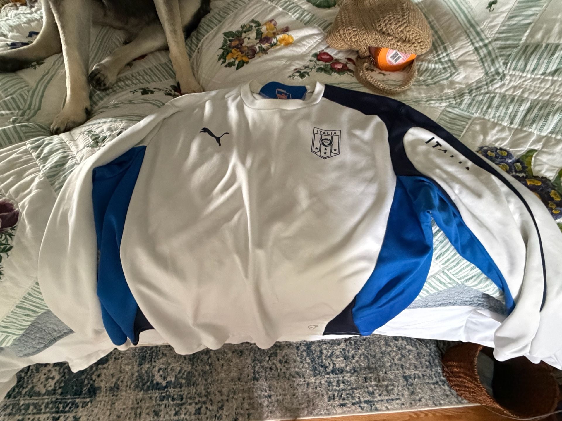 Puma Italia FIGC Sportlifestyle Long Sleeve Training Jersey Shirt White Blue Size XXL 2