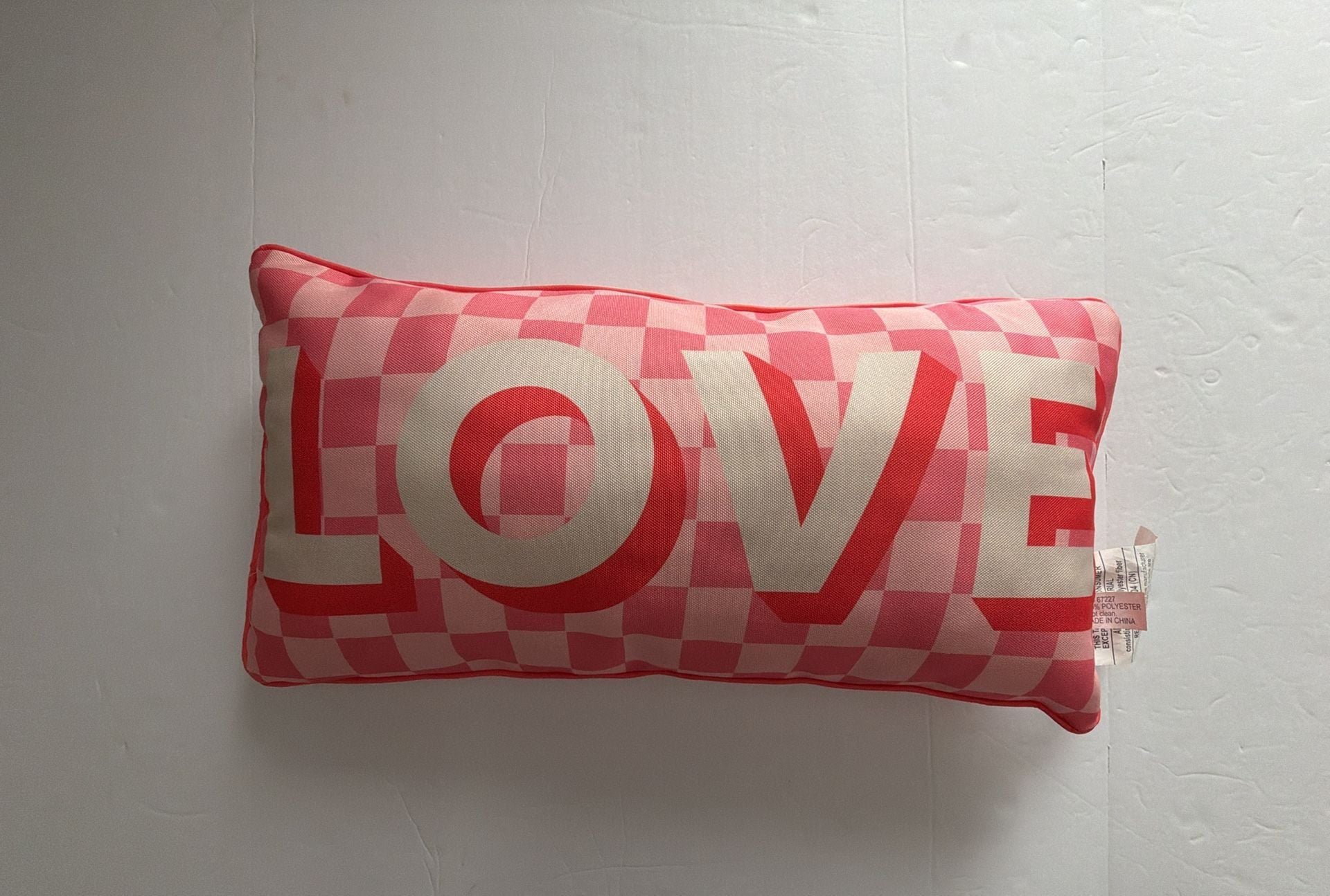 Pink and White Checkered 'LOVE' Decorative Throw Pillow 1