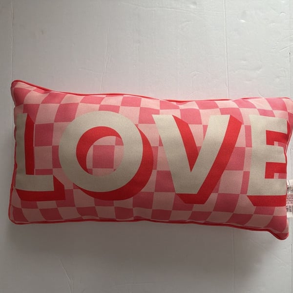 Pink and White Checkered 'LOVE' Decorative Throw Pillow