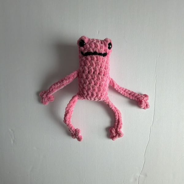 Handmade Crochet Pink Leggy Frog Plushie Amigurumi