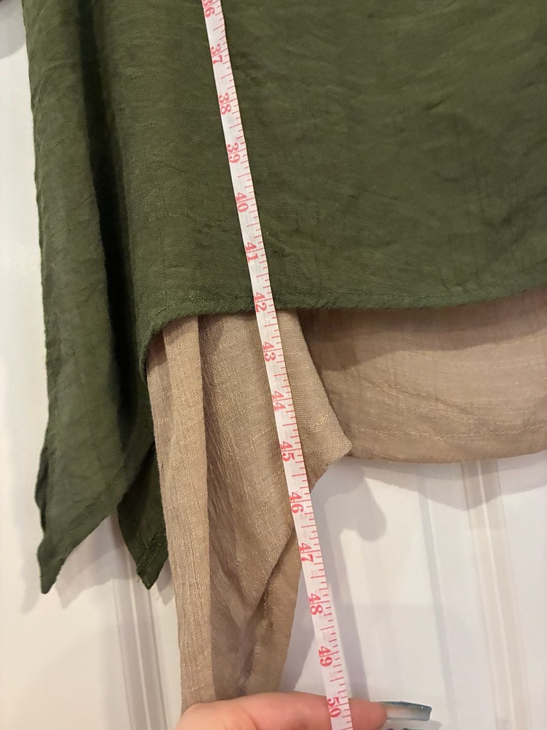 Women's Olive Green and Beige Cotton Linen False Two-Piece Maxi Dress 7