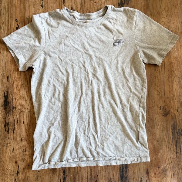 Nike Kid’s Gray Short Sleeve T-Shirt with Embroidered Swoosh Logo