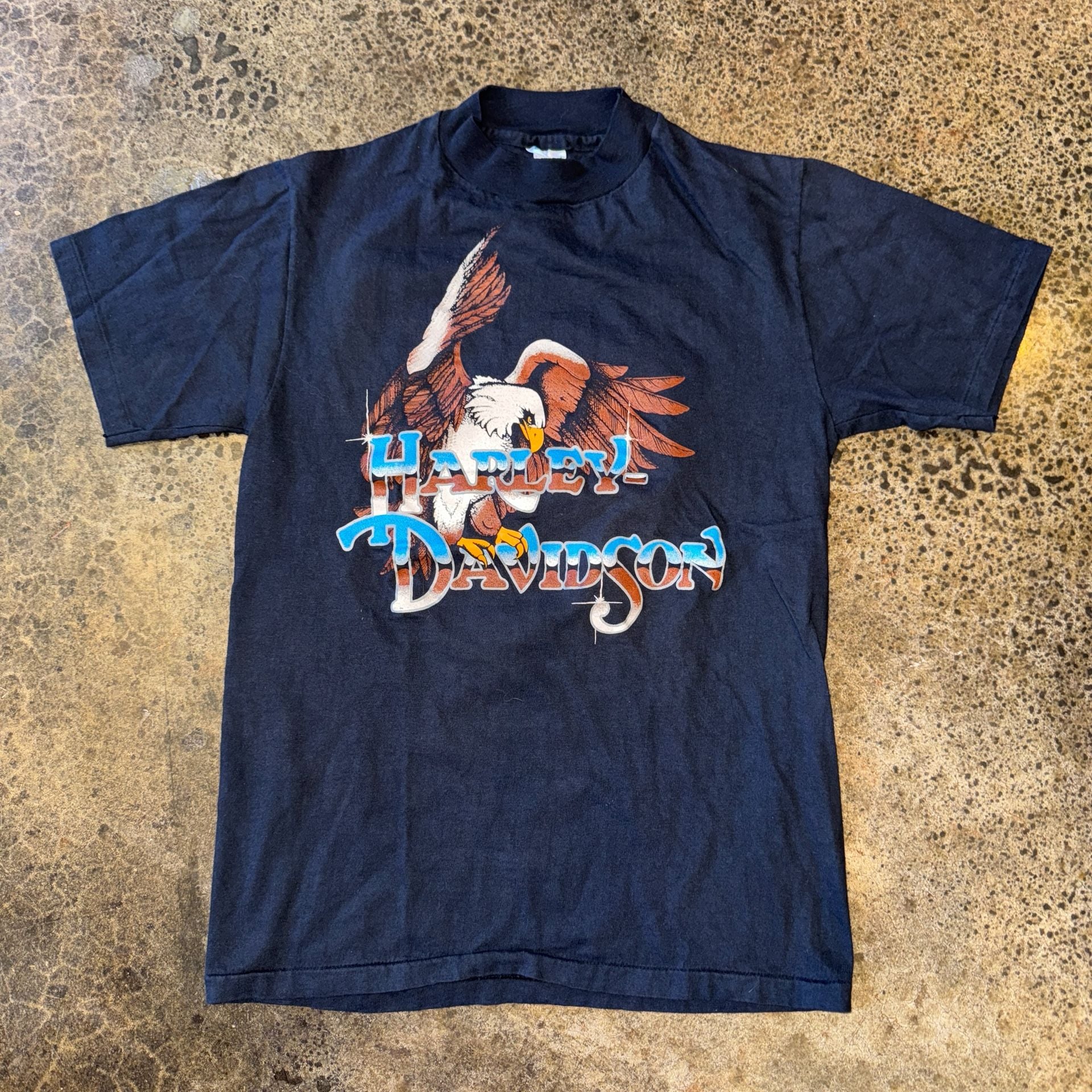 Crazy Rare Vintage 80s Harley-Davidson Eagle Graphic Black T-Shirt M 2